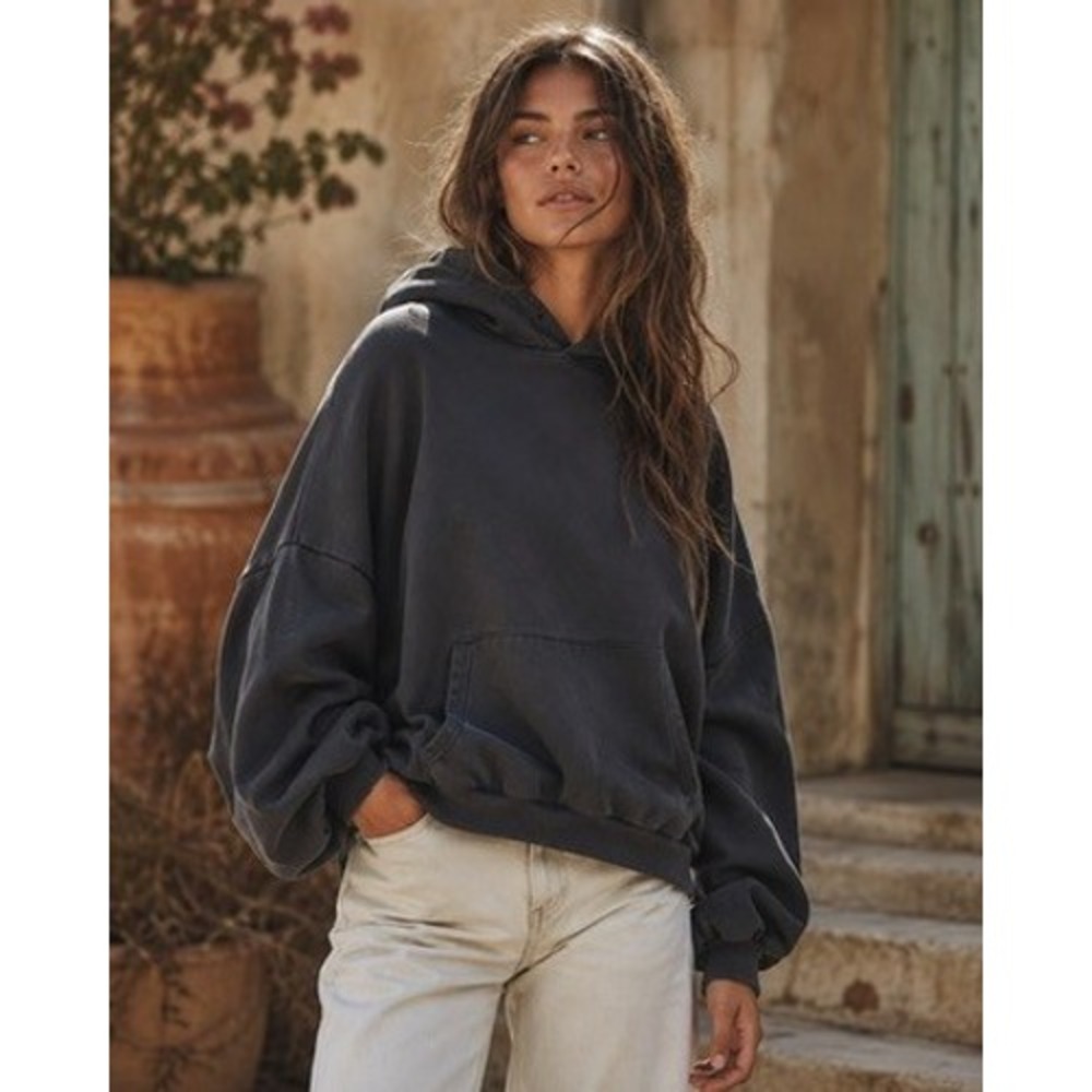 POP Flex Oversized Faded Black Cotton Blend Drop Shoulder Hoodie S/M